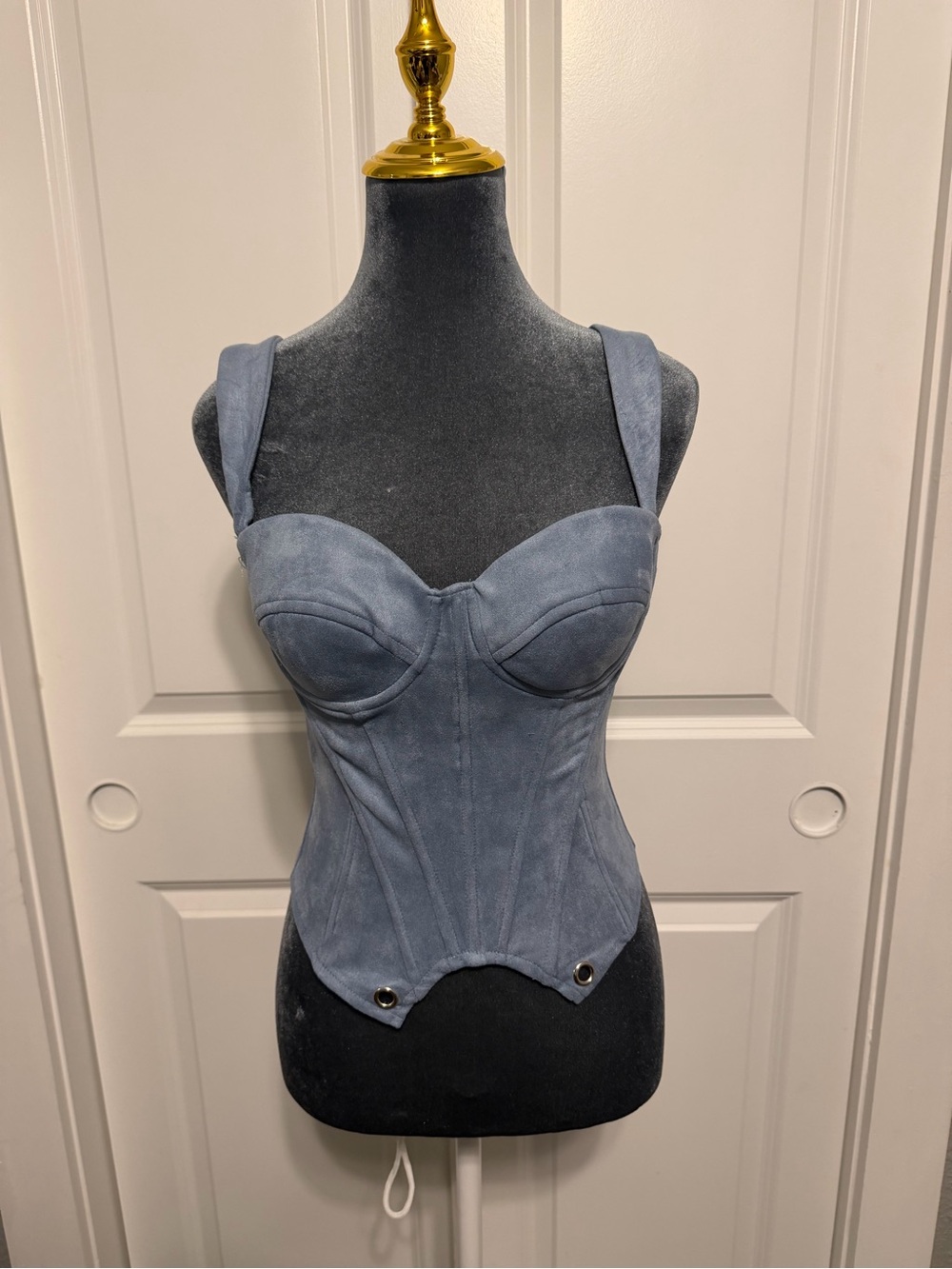 Structured Blue Suede Bustier Top